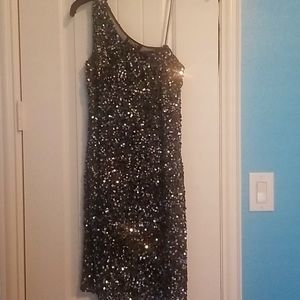 Charcoal black and silver sequined midi dress